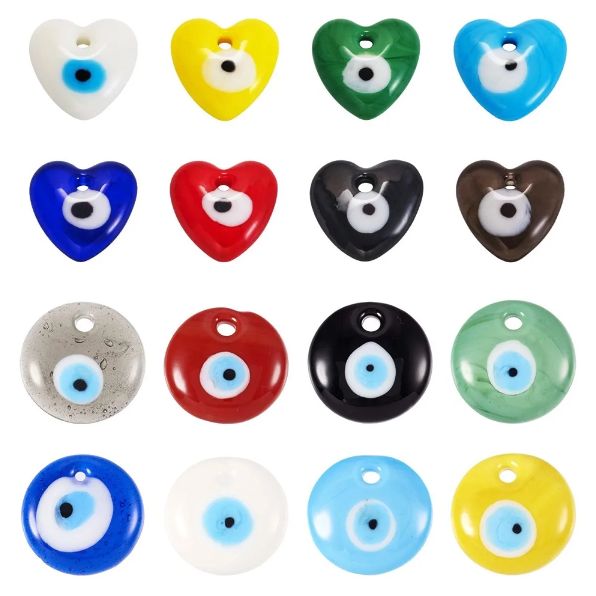 

16Pcs Handmade Evil Eye Glass Lampwork Flat Round Heart Pendants Charms For Necklace Jewelry Making DIY Decor Accessories