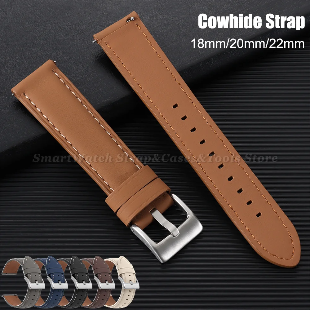 

Stitching Sports Cowhide Watch Band Strap 18mm 20mm 22mm Soft Vintage Leather Watchband Stainless Steel Buckle Watch Accessories