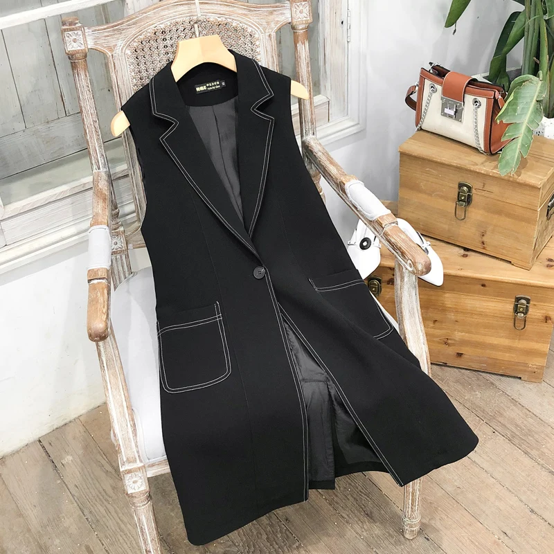 YASUGUOJI Classic One Button Women Long Blazer Vest elegante Office Lady Coat gilet femminile abiti causali giacca senza maniche