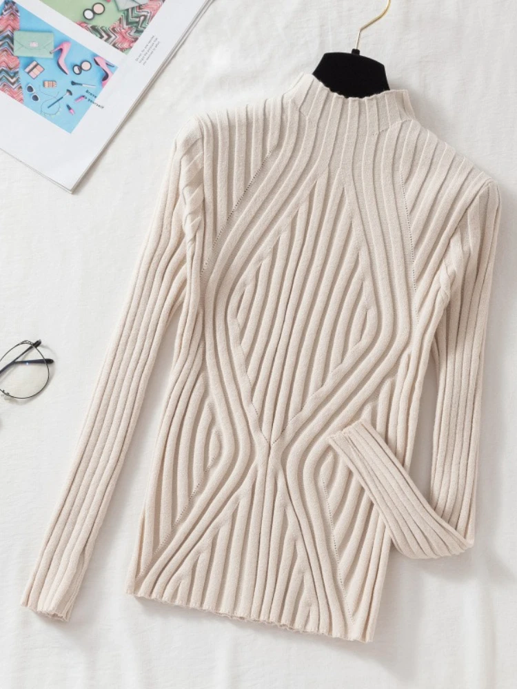 AOSSVIAO 2026 Knitted Women Sweater Pullovers Turtleneck Autumn Winter Basic Pullovers Women Sweaters Slim Fit Black