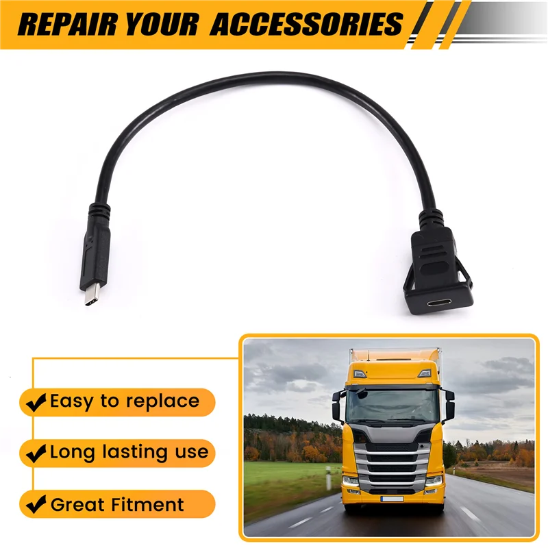 

AT93-Panel Mount Extension Cable USB C Male To Female 10Gbps USB Type C 3.1 Square Flush Mount Snap-In For Car Truck