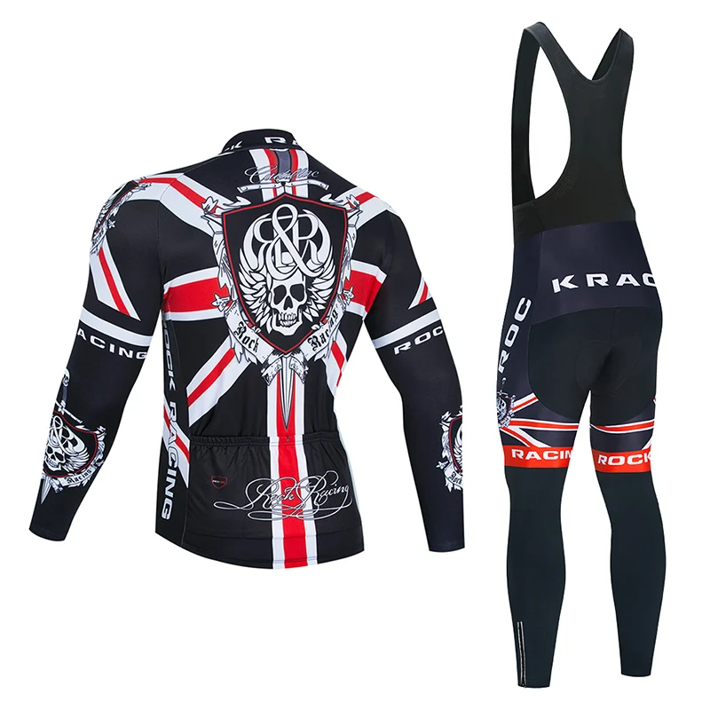 2023 Skull Winter Cycling Team Jersey Set MTB ROCK Bicycle Clothing Ropa Ciclismo Winter Thermal Fleece Men\'s Long Cycling Wear