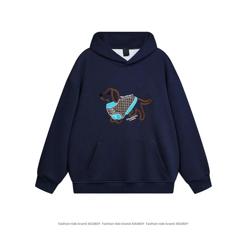 

Cuwu Sausage Puppy American Retro Hip-hop Graphic Women's Printed Cotton Hoodie Men's and Women's Loose Couple Hooded Sweater