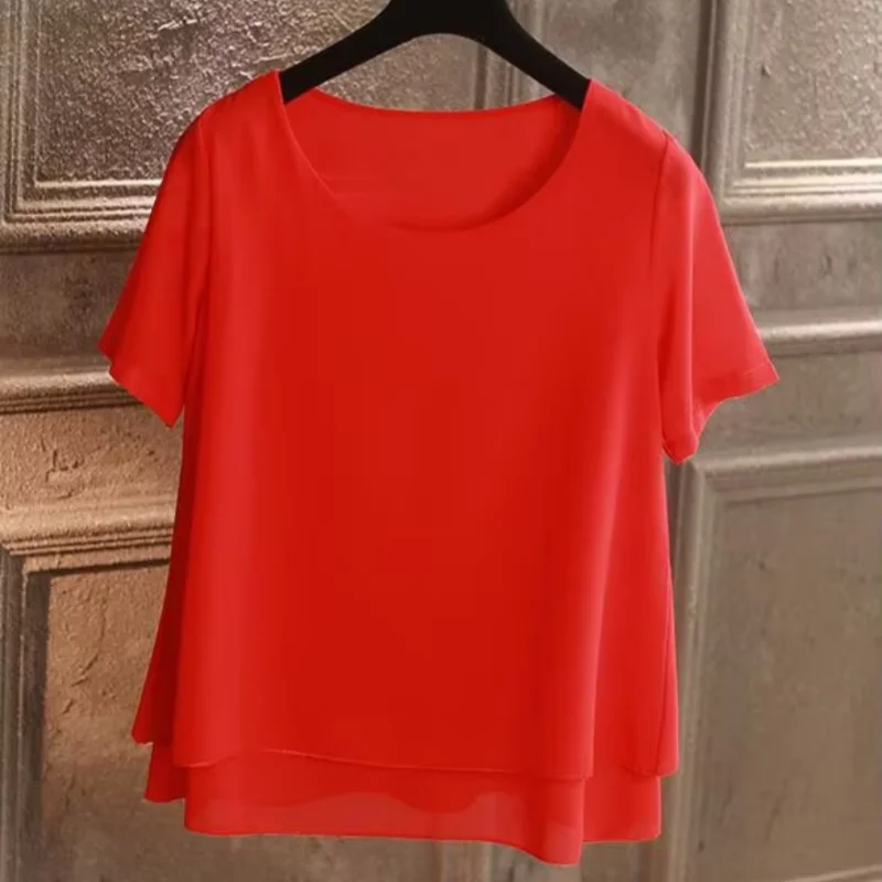 Fashion Women Chiffon Blouses Ladies Tops short sleeve O Neck Shirt Blusas Femininas Female Work shirts blusas mujer de moda