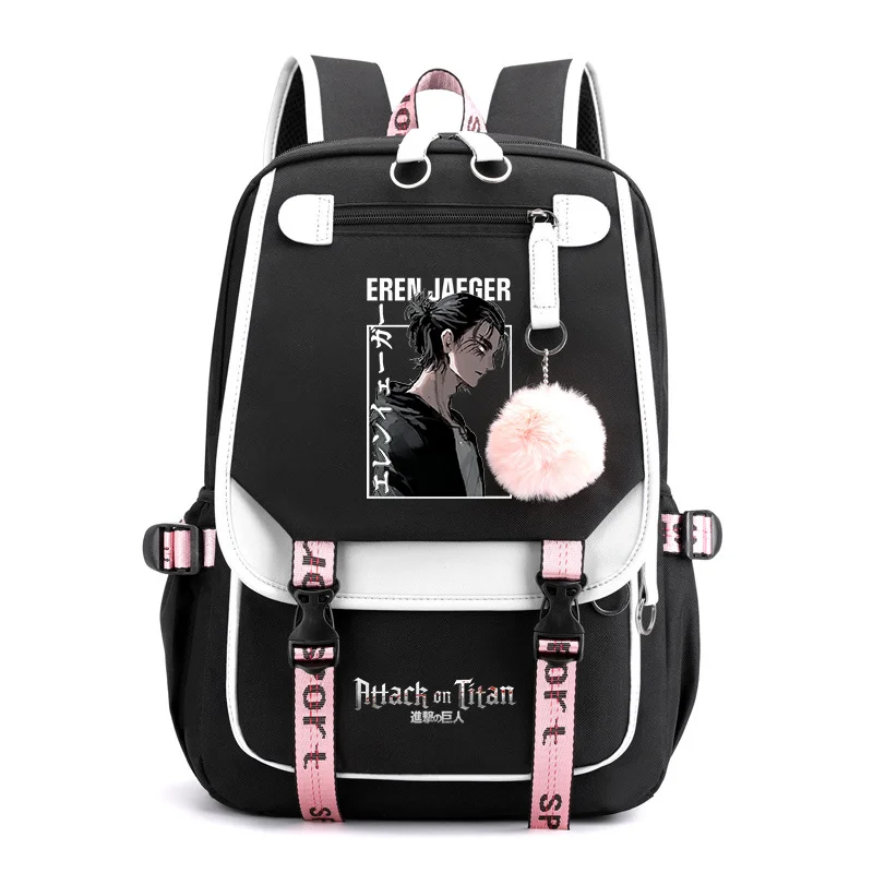 

New Anime Eren Jaeger Cool Pattern Backpack Teenage Fashion Street USB Backpack High Quality Anime Zipper Backpacks