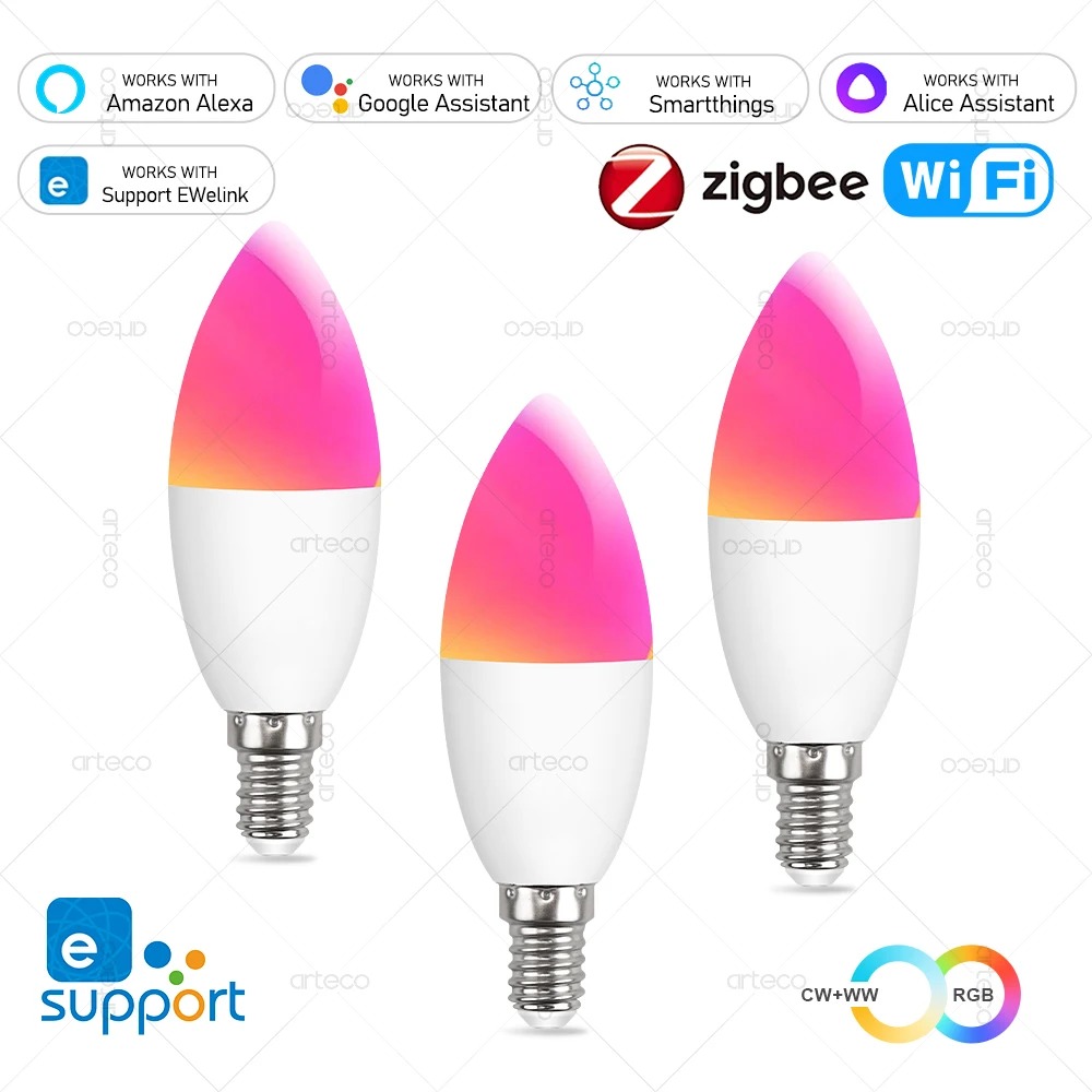 EWelink E14 Smart Bulb Wifi/Zigbee ,Dimmable Smart Led Lamp 2700-6500K RGB, Led Light Bulb Works With Alexa Amazon Google Home