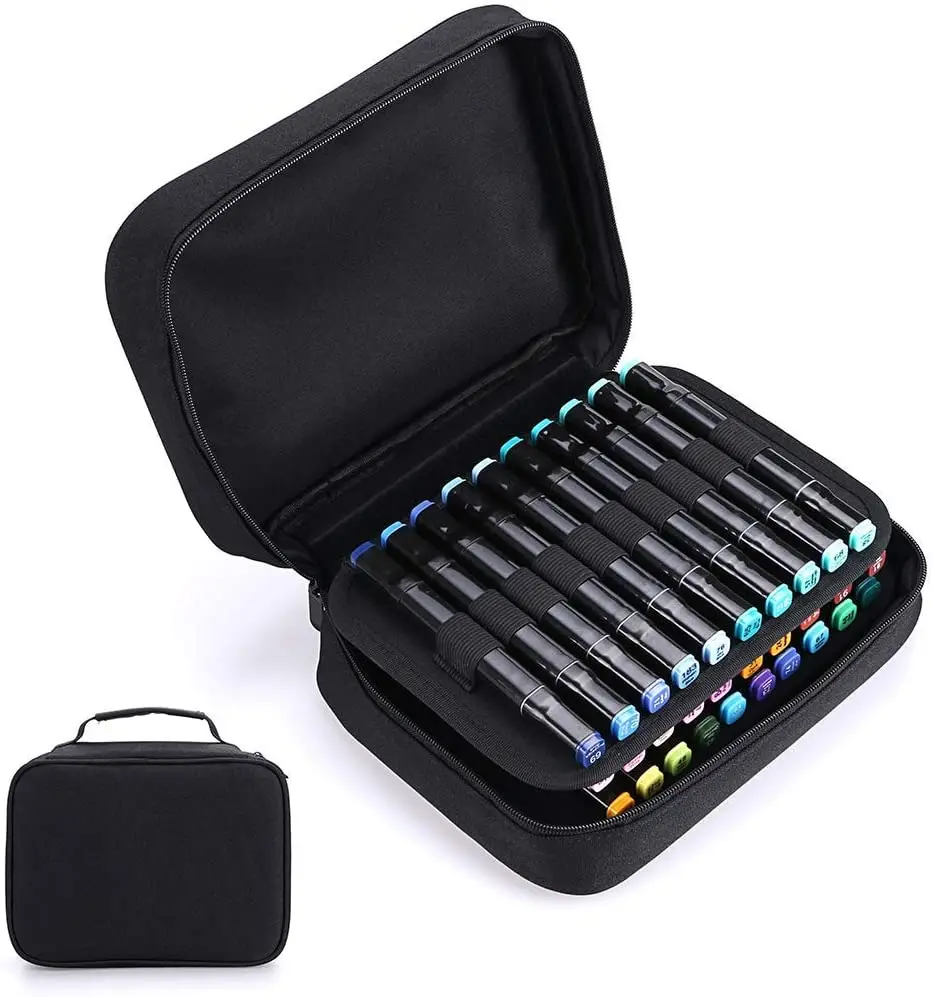 

Double-Ended Art Marker Carrying Case Organizer for Lipsticks-40 Slots Canvas Zippered Markers Storage