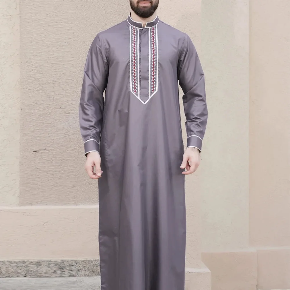 2024 New  Muslim Men Hand Embroidered Formal Long Sleeve Luxury Abaya Designer Thobe Saudi Arabia Style with an Ethnic Motif