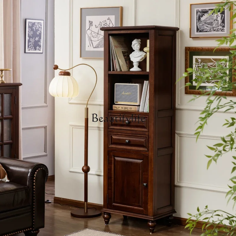 

12-*American all-solid wood wine cabinet, living room household double pumping single door side cabinet, retro storage cabinet