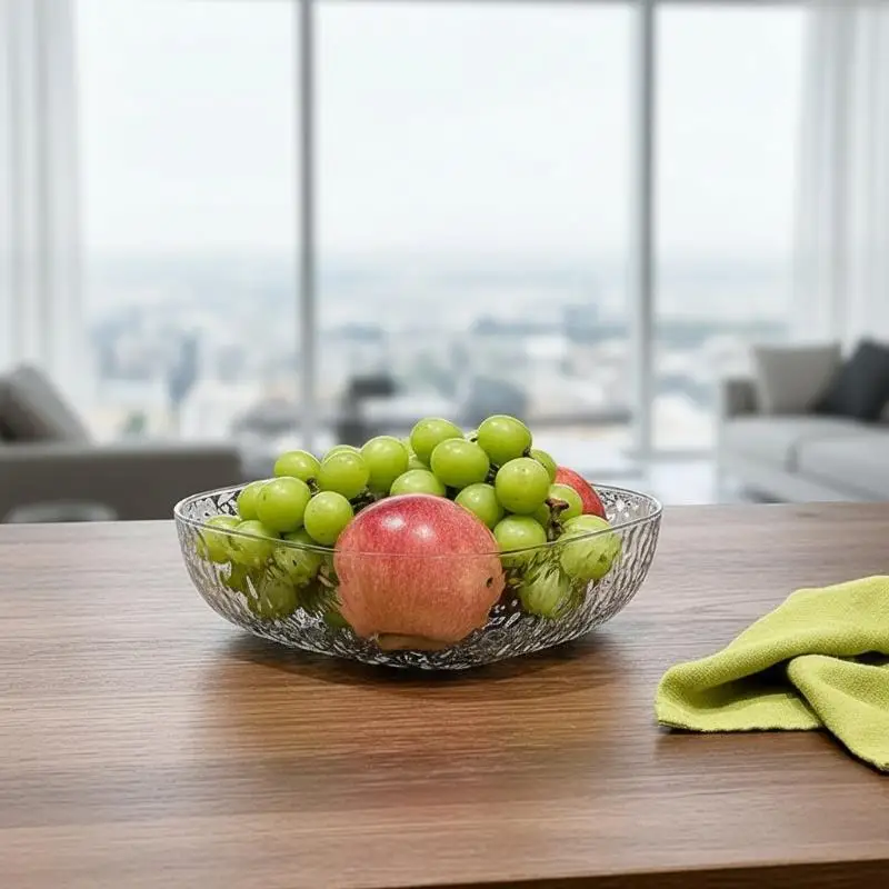 Clear Hammered Plastic Fruit Bowls Shatter Resistant Large Capacity For Kitchen Counter Fruits Veggies Snacks