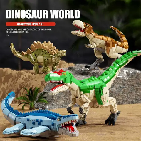 Jurassic Dinosaur 1200+pcs Mosasaur Allosaurus Stegosaurus Tyrannosaurus Rex Building Blocks Dino Figures Bricks Toys Kids Gifts
