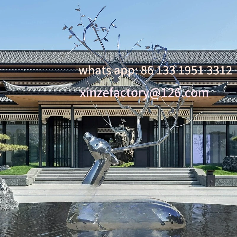 

Outdoor stainless steel waterscape abstract deer sculpture city mirror hotel garden metal landscape logo hollow ornament