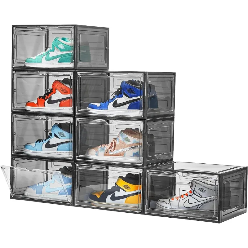 X-Large Clear Shoe Storage Box Stackable, 8 Pack Thicken Plastic Shoe Containers, Drop Side Front Shoe Storage Organizer