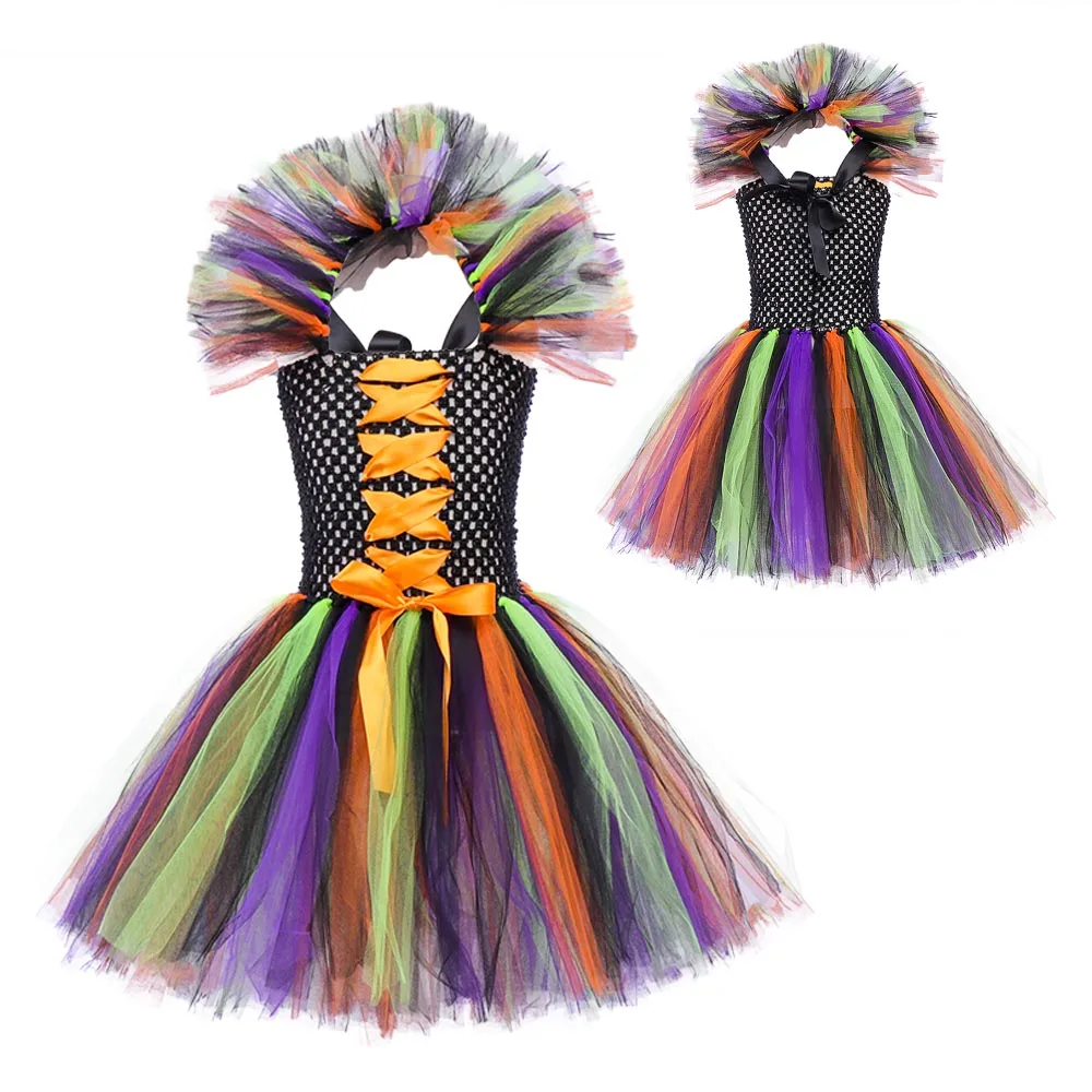 Girls Halloween Witch Tutu Dress Handmade Carnival Costume for Children Party Prom Dresses Kids Photo Clothes Fancy Dress