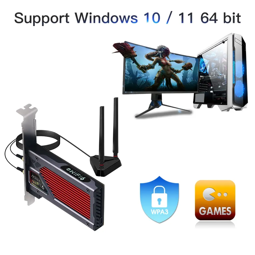 FENVI AXE3000 WiFi 6E AX210 Draadloze 2.4G/5G/6GHz 5374Mbps WiFi 802.11AX/AC PCI Express Netwerkkaart voor Bluetooth 5.3 Adapter