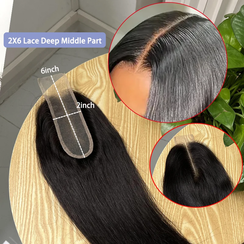 Straight Human Hair Bundles With Closure 2x6 Deep Part Closure Virgin Brazilian Hair Bundles With 2X6 Transparent Lace Closure