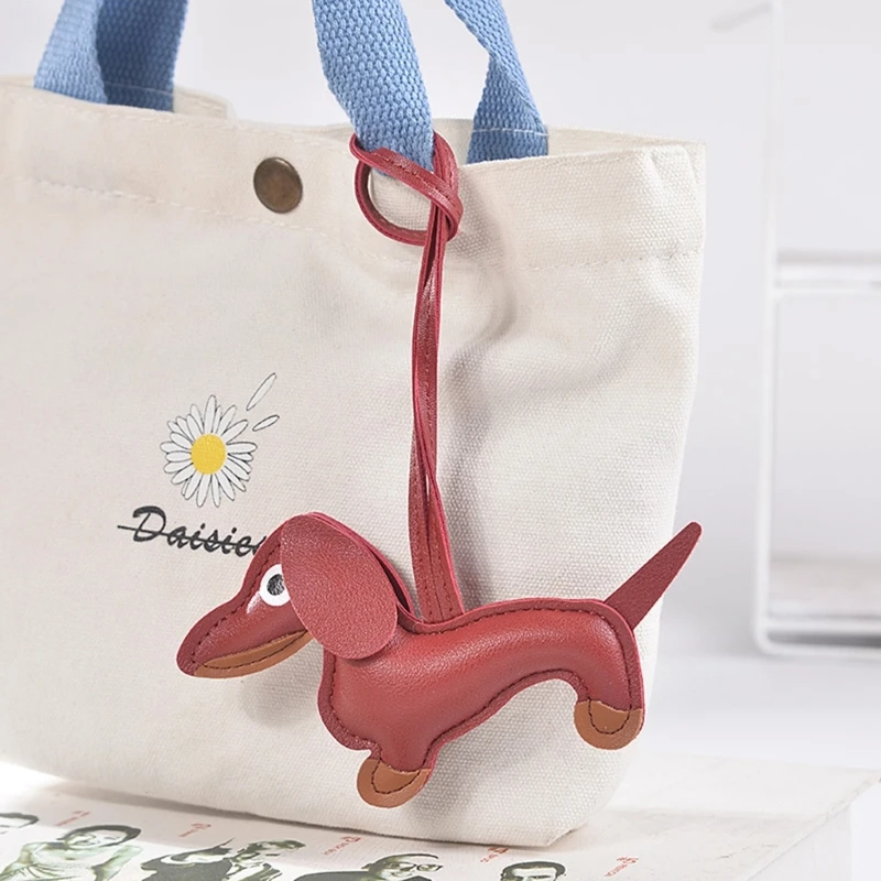 Mini Dachshund Dog Keychain Cute PU Leather Animals Keyring Hanging Ornament Backpack Handbag Charm Gift for Men Women