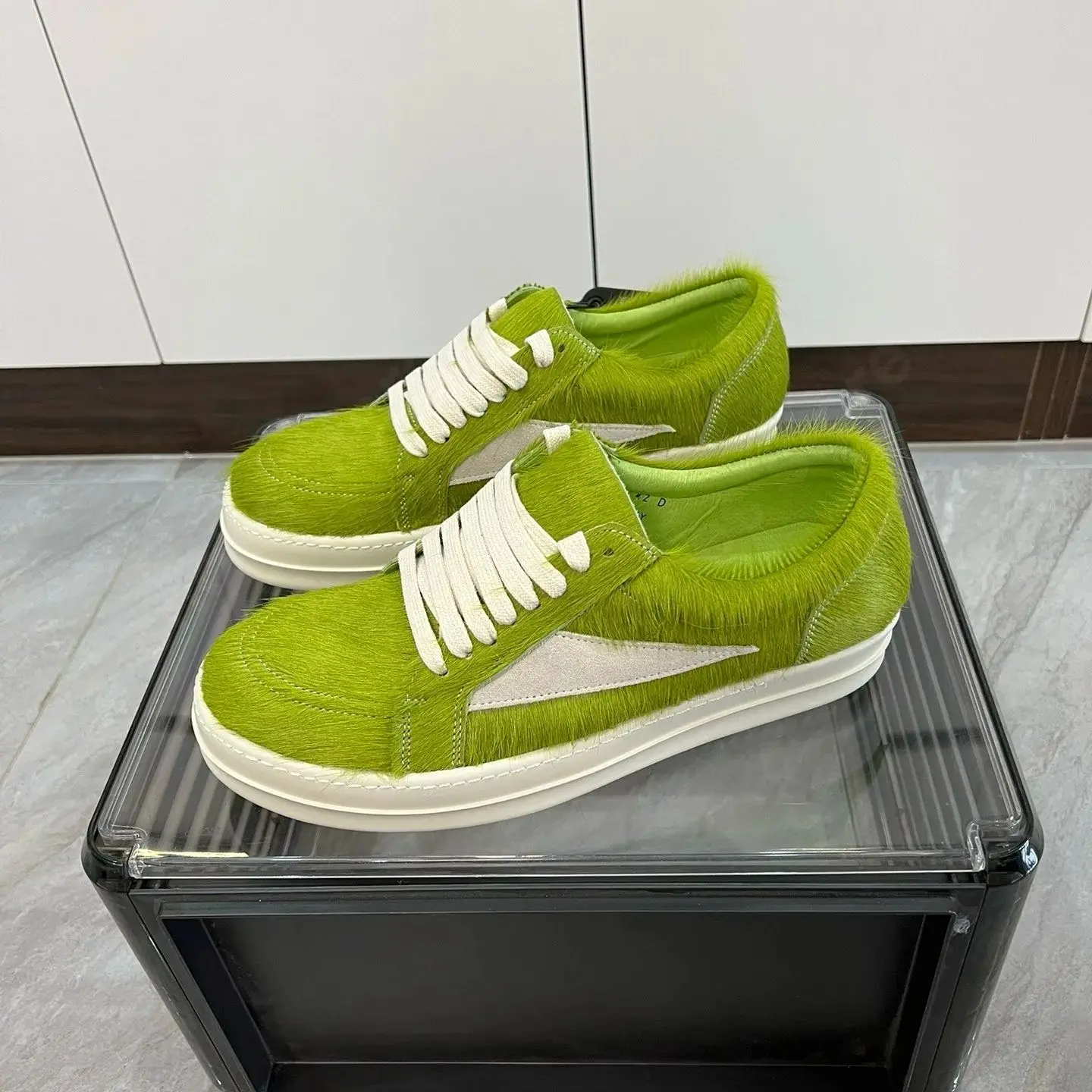 Ricks Classic Design Shoes Men Horse hair Casual Owens shoe Women Low Top Grass Green Horsehair White Suede Outside Flat Sneaker