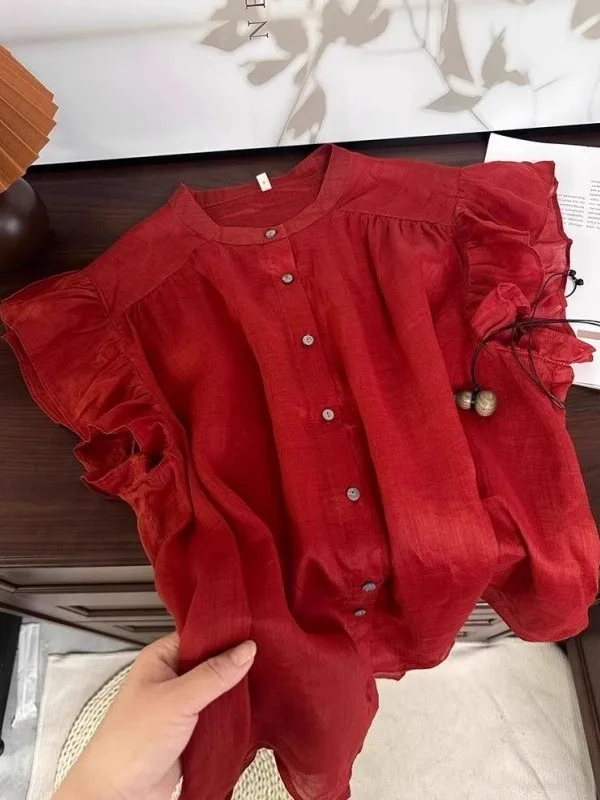 

plus Size 300 Pou Korean Sle irt with Lace Sves Red Summer Top for Men And Women Breathable Antibacterial Easy Care