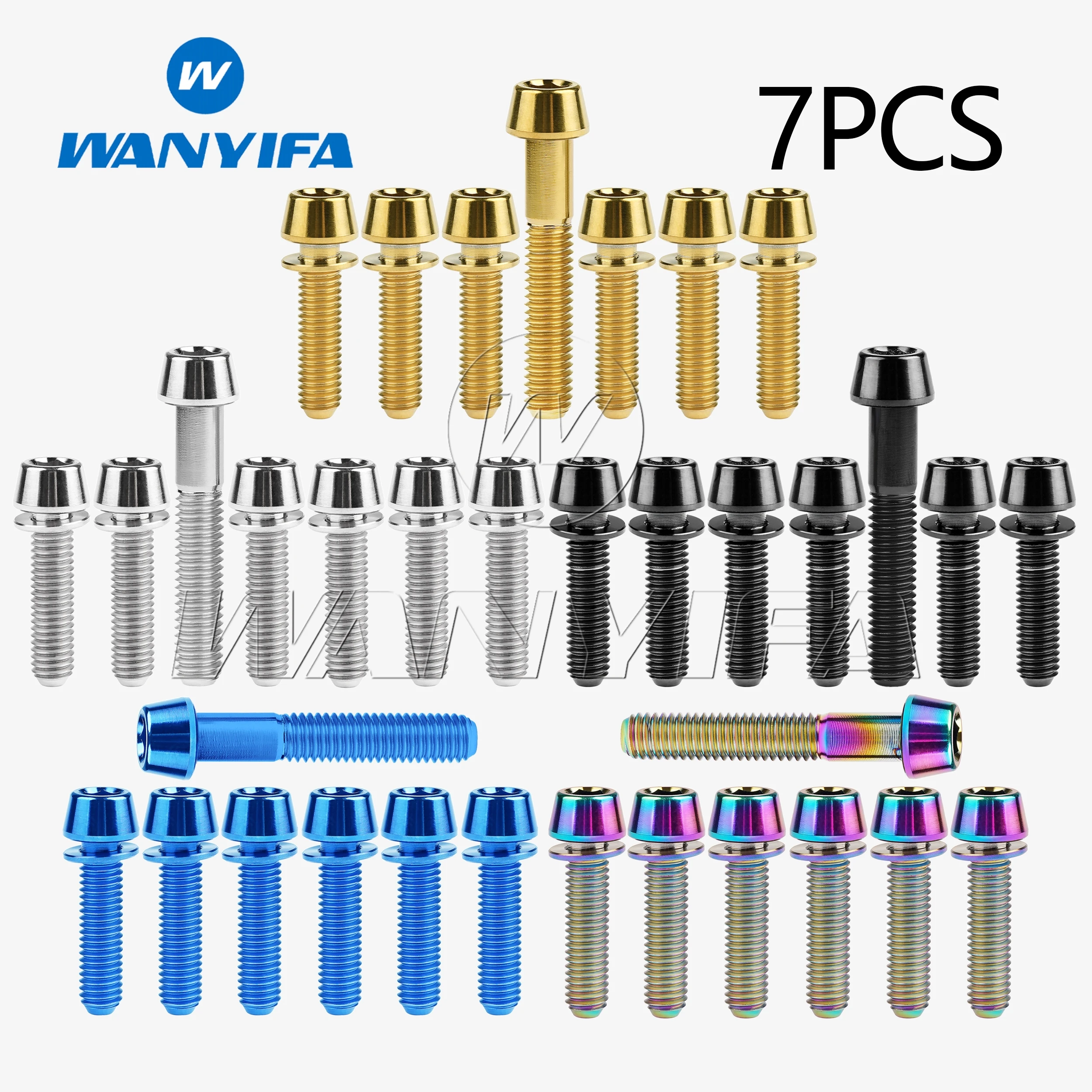 Wanyifa Titanium Ti Upgrade Kit Bolt ScrewM5 x 16 18 20mm Conical Head With Washer for Stem + M6x35 For Headset Caps