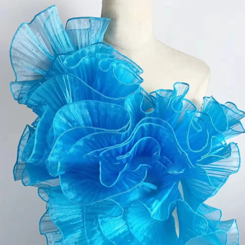 New Glossy Organza Lace Trim Fabric 2yard 3D Pleated Ruffles Material 13cm Wide Fashion Sewing Accessories
