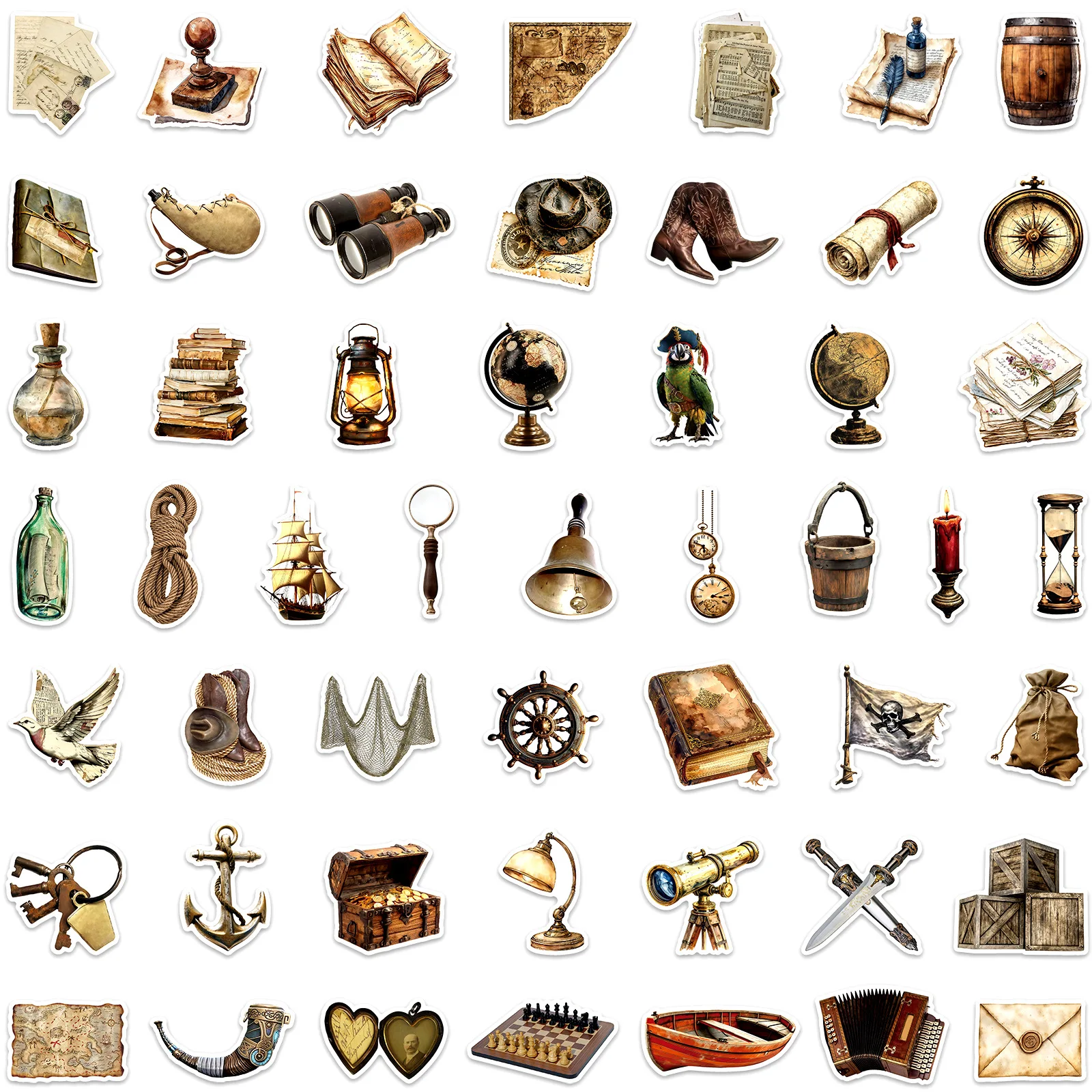 50Pcs Retro Nautical Series Cartoon Stickers Vintage Art Graffiti Decals DIY Luggage Phone Laptop Guitar Sticker Toy Gift