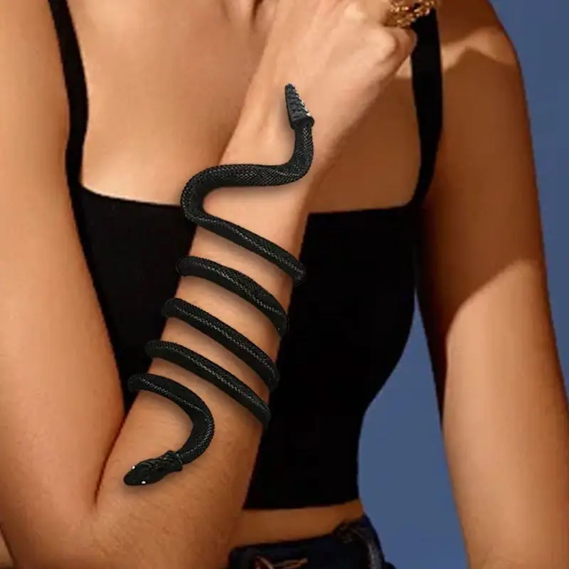 Snake Bracelet Armband Gothic Dark Jewelry Black Gold Gradient Adjustable Wrap Animal Unisex Punk Cool Fashion Trendy Women Men