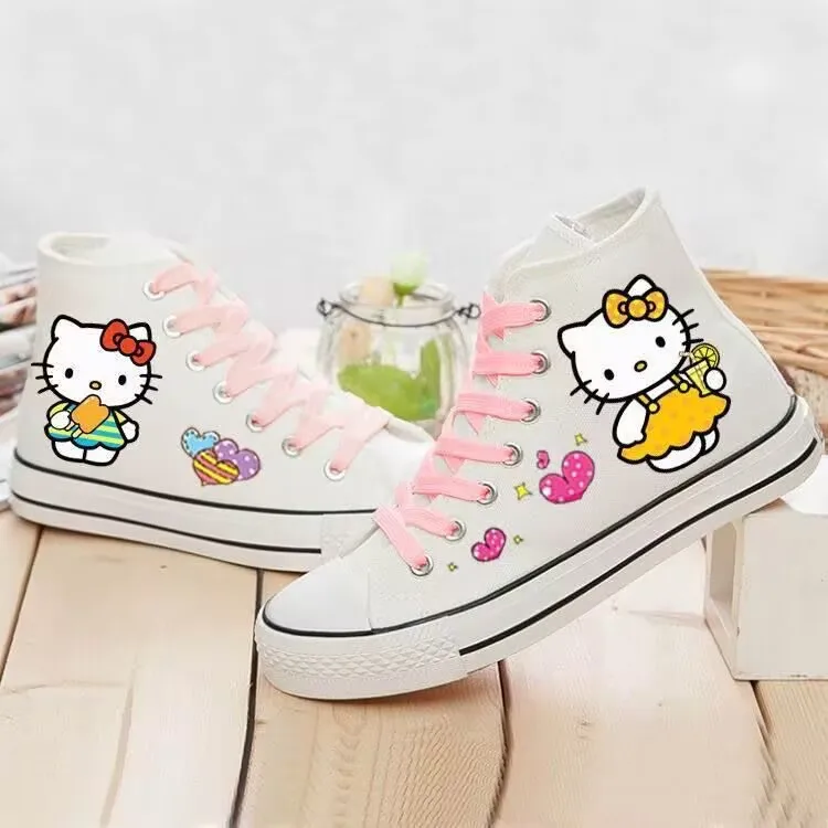 

Кеды-кроссовки унисекс Hello Kitty с принтом кошки, высокие, из канваса, для весны и осени, с дополнительными шнурками, 2026