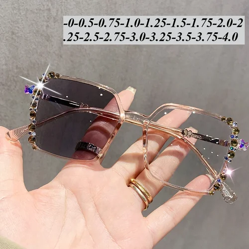 Imagen 2 del producto Gafas fotocromáticas con joyería de diamantes, gafas para miopía que cambian de Color a la moda con sensación de alta gama -0-4