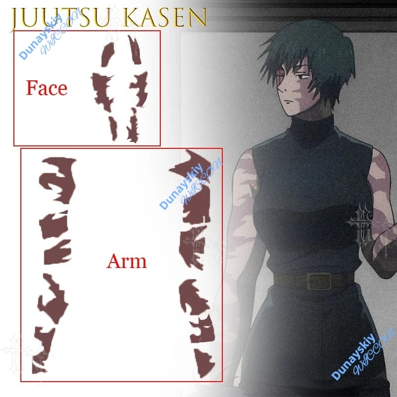 Anime Jujutsu Kaisen Zenin Maki Temporary Tattoo Decals Disposable Body Face Arm Stickers Cosplay Prop For Halloween Comic view 3