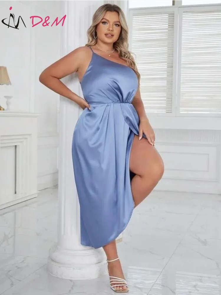 D & m plus size feminino formal elegante vestidos de um ombro plissado vestido de noite cintura alta longo primavera verão vestido de baile 2024