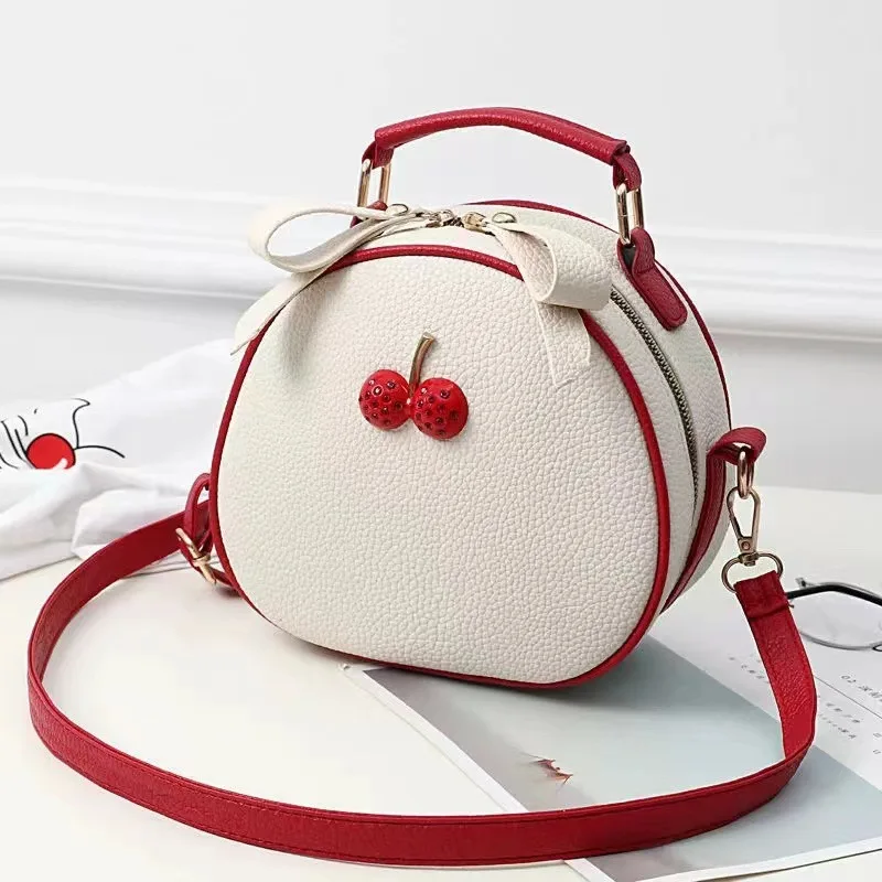 Cute Cherry Round Shoulder Bag Women Fashion Crossbody Handbag Mini Purse for Daily Casual