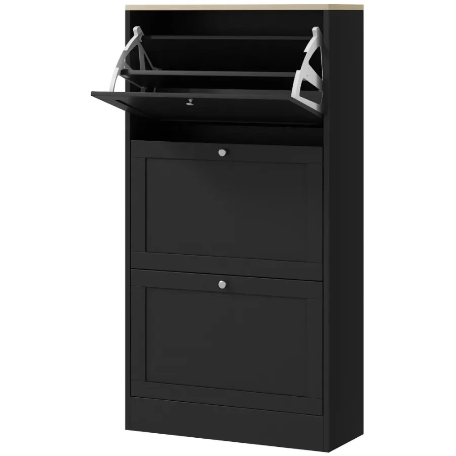 

Modern Shoe Storage with 3 Flip Drawers and Adjustable Shelves Shoe Cabinet Organizer for 18 Pairs of Shoes Black
