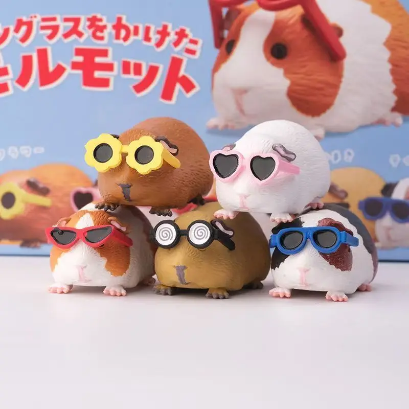 japan KITAN Guinea pig wearing sunglasses action figures toys trendy car dashboard ornament kid surprise box Anime figure Model