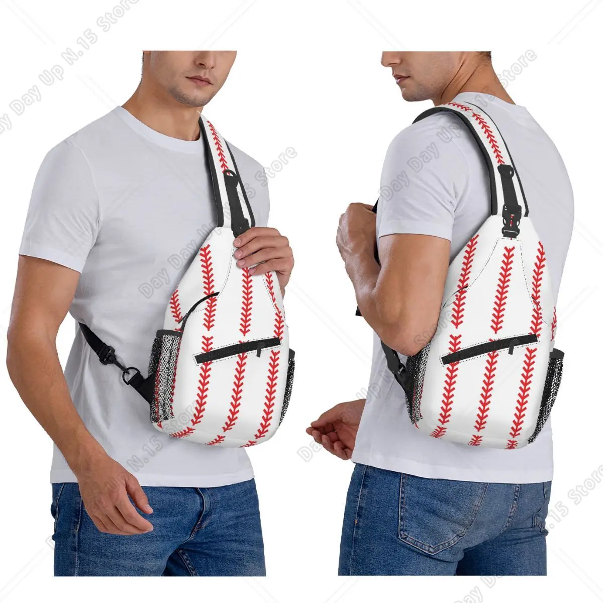 Softball Baseball Lace Chest Bag Men Sling Crossbody Backpack Chest Bag Traveling Hiking Daypack Shoulder Bag