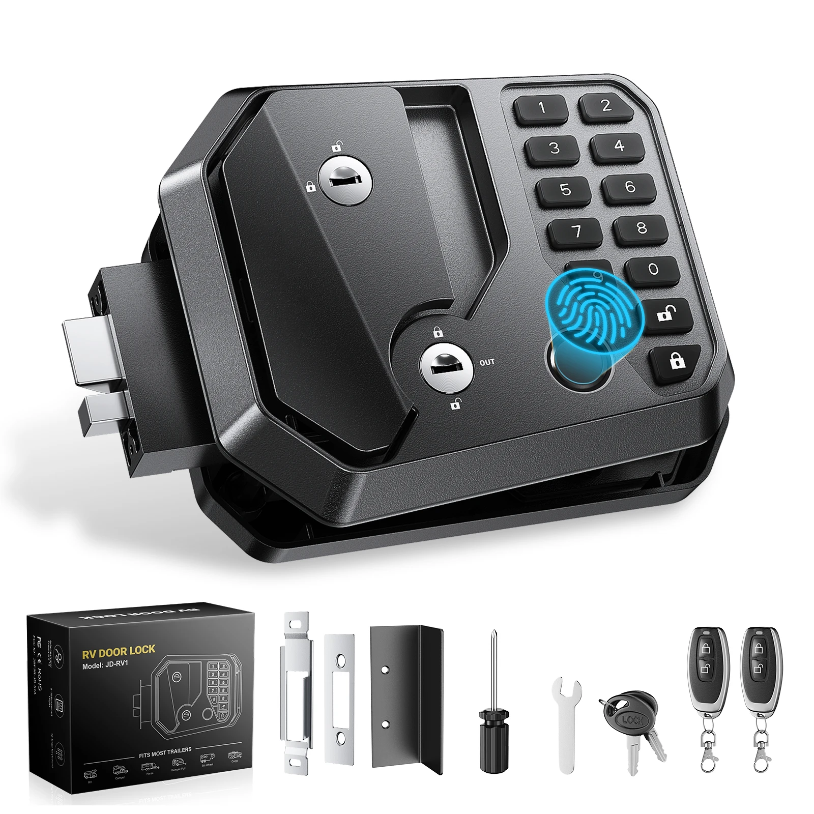 RV Door Lock Replacement , Rv Keyless Entry Door Lock with Password and Remote Control Thumbprint ,Upgraded All Metal Camper RV Door Latch for Various Types of RVs |Replacement 2.75