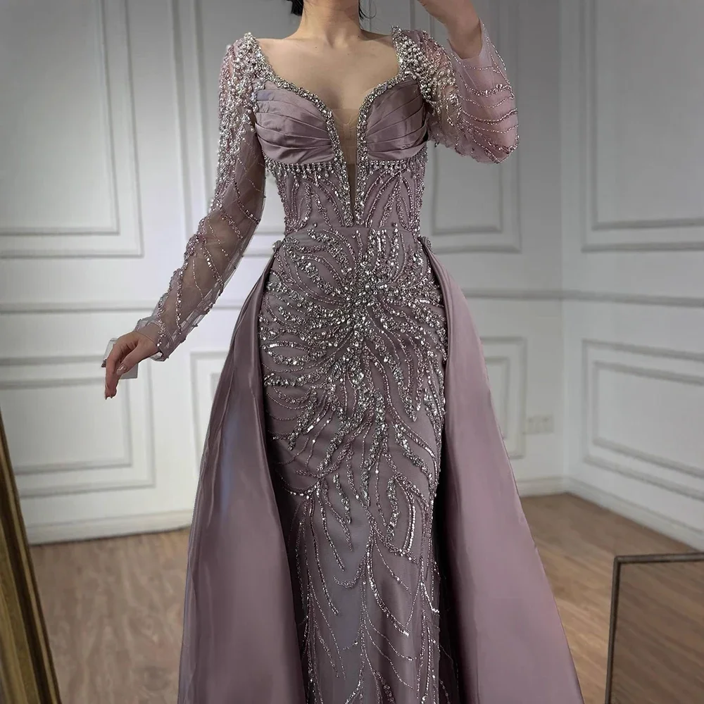 Arabia Customized Luxury Designer Full of Beads Evening Dresses Wedding Party Dresses with Long Sleeves Gowns for Women