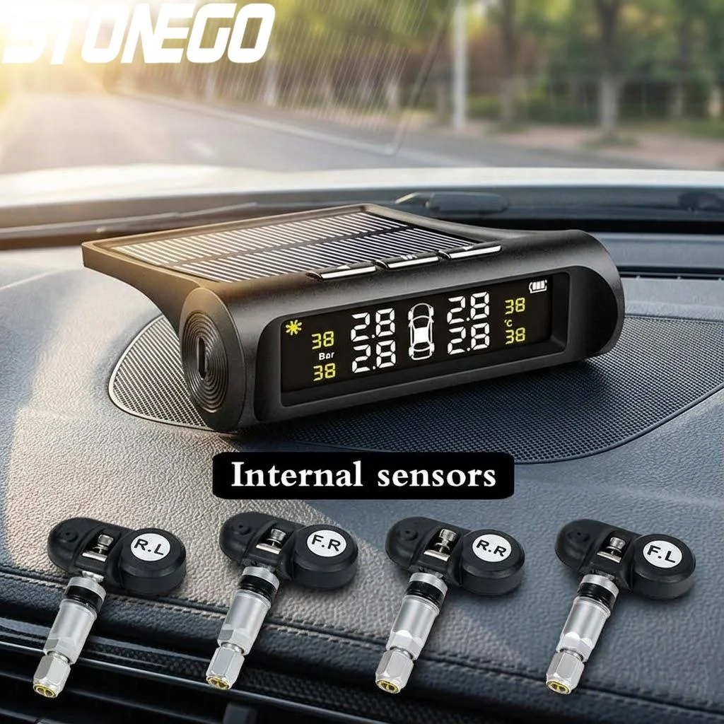 

Solar Car TPMS LCD Display Tire Pressure Monitor USB Charging External Internal Sensor Auto Alarm Digital TPMS for Car