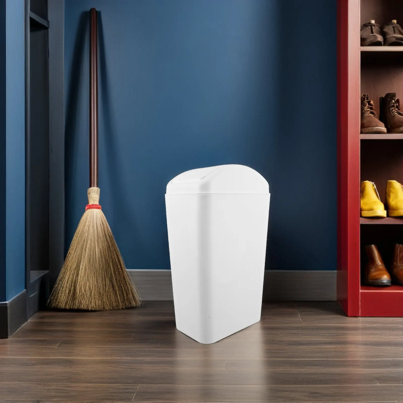 Plastic Swing Top Trash Can Slim Profile Space Saving Garbage Bin for Kitchen Bathroom Bedroom Large Capacity Odor Controlling