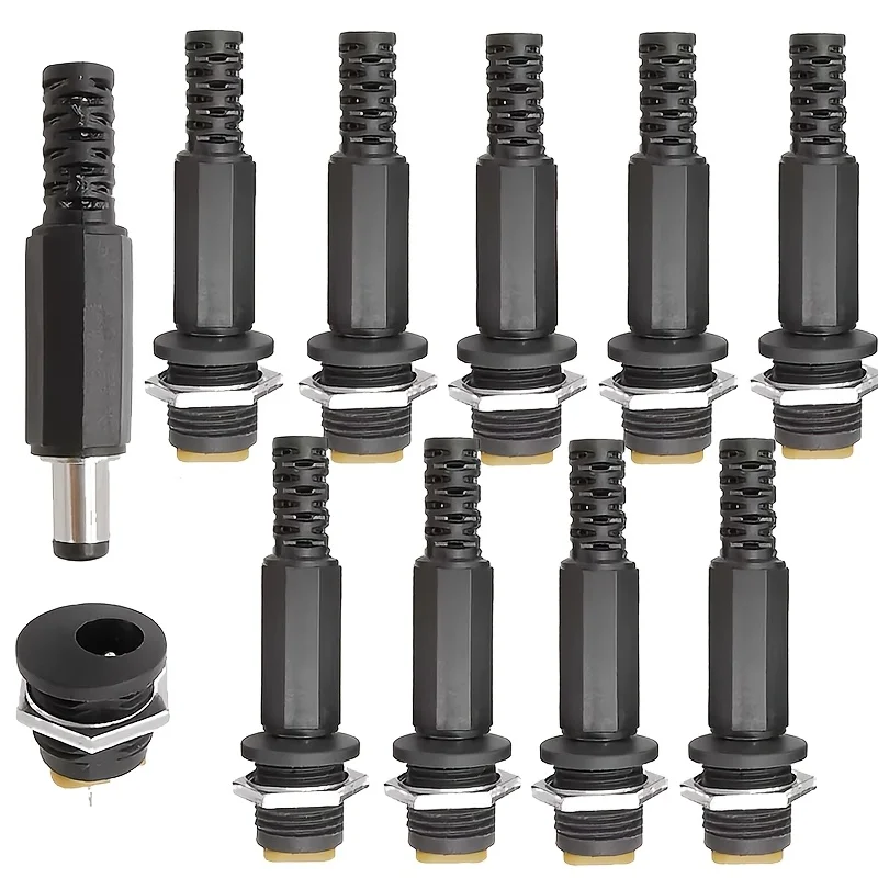 20Pcs (10Pairs) 12V 3A 5.5x2.1mm DC Power Male Plugs Connector DC Power Socket Female Jack Screw Nut Panel Mount Adapter