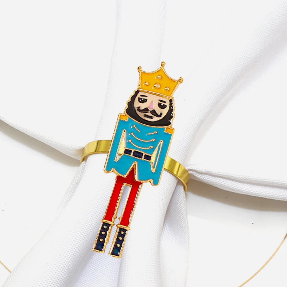 

4 Pcs Napkin Ring Button Decoration Christmas Nutcrackers Rings Metal Accessory