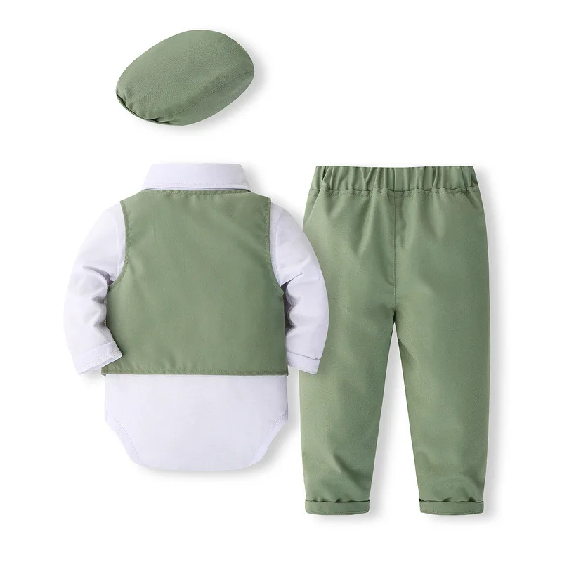 5Piece Sets Spring Autumn Newborn Boy Clothes Korean Fashion Gentleman Bodysuit+Vest+Pants+Tie+Hat Baby Luxury Clothing BC1684