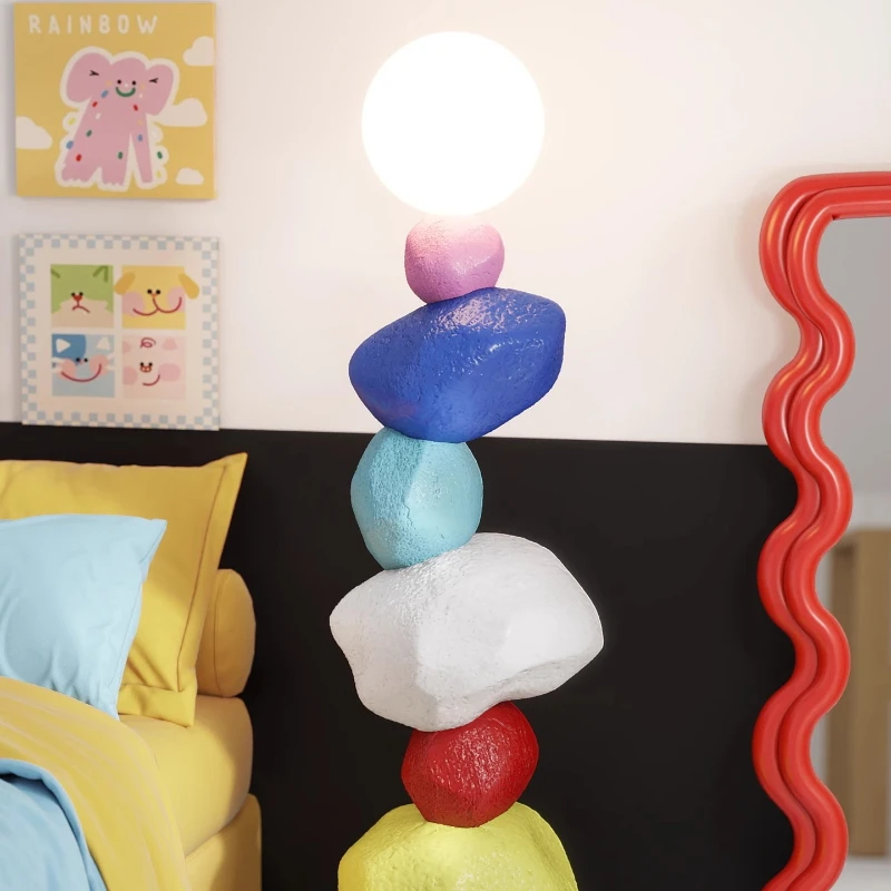 Designer Colorful Resin Statues LED Floor Lamps Creative Large Stone Sculptures Art Living Room Bedroom Ornaments Standing Light