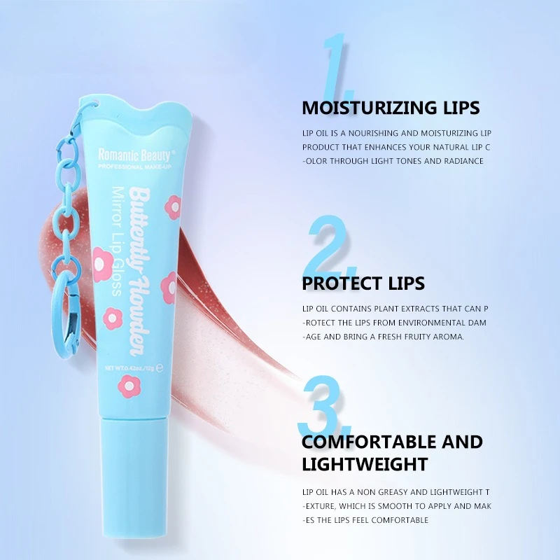 Feuchtigkeitsspendender Lipgloss mit Haken, getöntes Lippenöl, Spiegelschein-Finish, feuchtigkeitsspendender, nicht klebriger Wasser-Lichteffekt für den täglichen Gebrauch