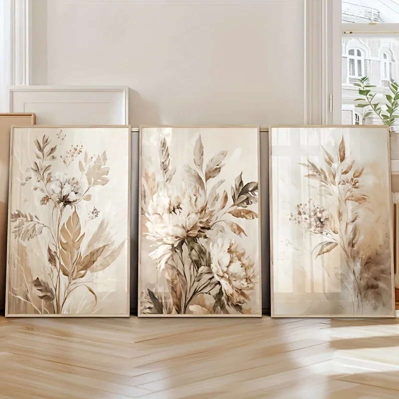 3pcs Beige Floral Wall Art Botanical Print Posters Living Room Decor Floral Canvas Poster Botanical Wall Prints Home Gifts
