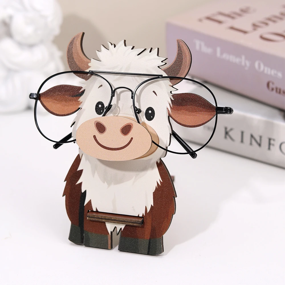 Wooden Highland Cow Eyeglass Holder & Fashion Glasses Display Stand Glasses Storage Rack Office Desk Decor Novel Home Decortion