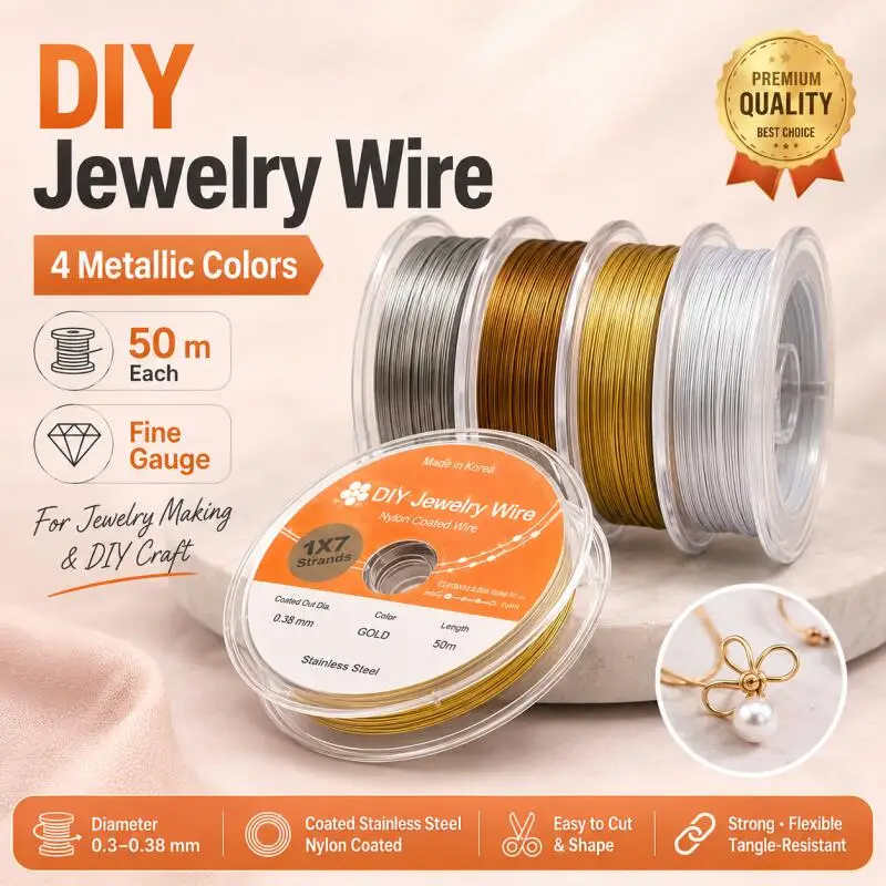 1/2 roll 50m 0.3/0.38mm Soft Steel Wire 7 Strands Nylon Coated Beading String Line for DIY Jewelry Making Bracelet Necklace