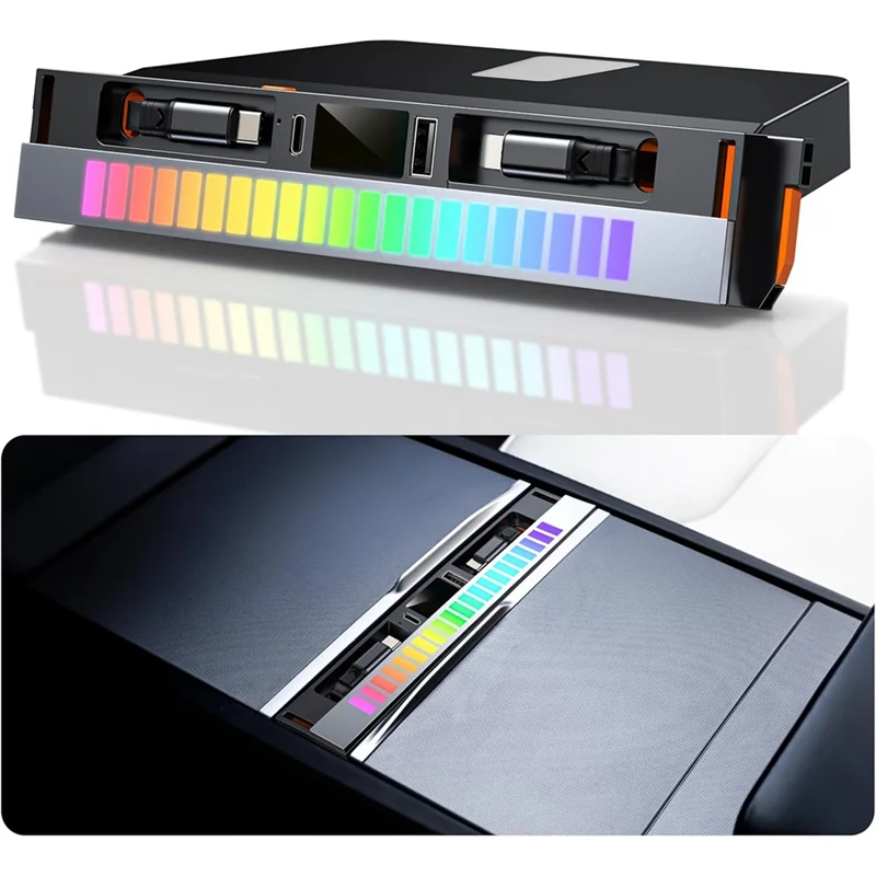 

Порт выдвижной кабель USB-концентратор RGB Light Док-станция Многофункциональное зарядное устройство для Tesla Model Y Juniper Model 3 Highland 2025