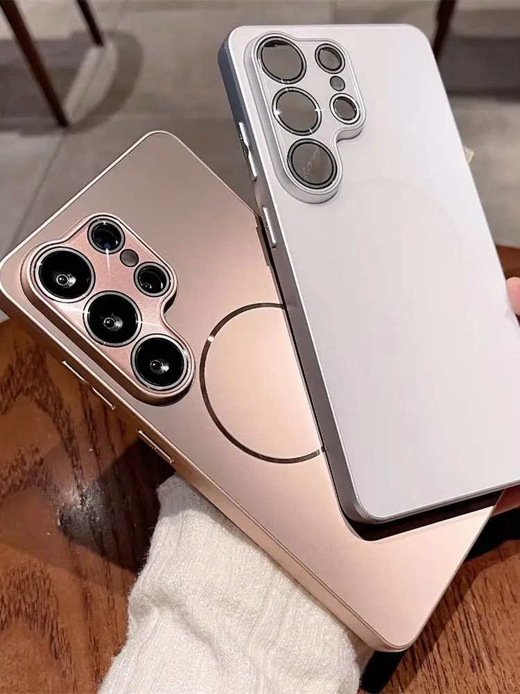 Für Magsafe Ultradünne Magnetische Laser-Handyhülle für Samsung S26 S25 S24 Ultra Plus Kabelloses Laden Metallische Lackierung Rückseite