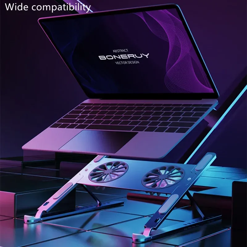 Boneruy Best Seller Desktop Aluminum Alloy Adjustable Folding Cooling Laptop Stand with Double USB Portholes ABS Material Stock!